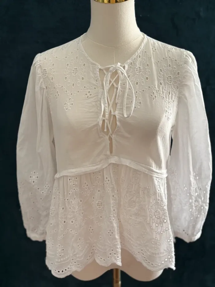 Blouse bohème brodée Zara M – style romantique vintage coton léger - photo numéro 7