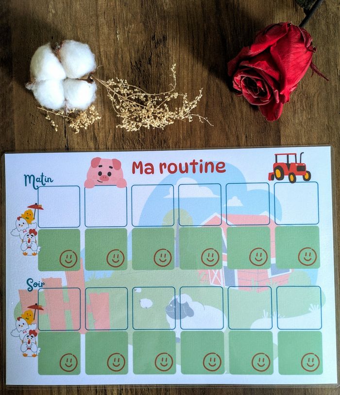 Tableau routine A4 tracteur ferme + 24 étiquettes garçon - photo numéro 4