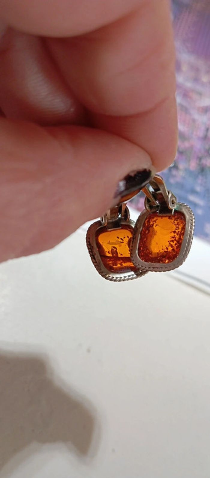 Clips d'oreilles ancien ambre et argent - photo numéro 6