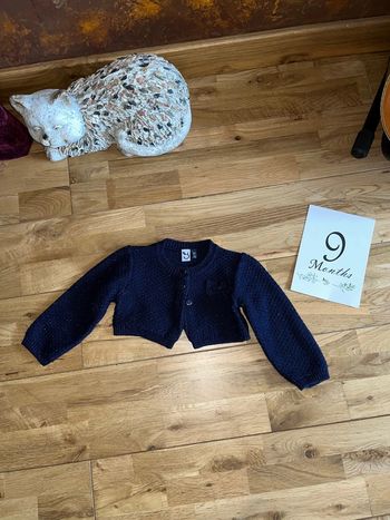 Joli gilet court bleu marine pailleté 3pommes 6/9 mois très bon état