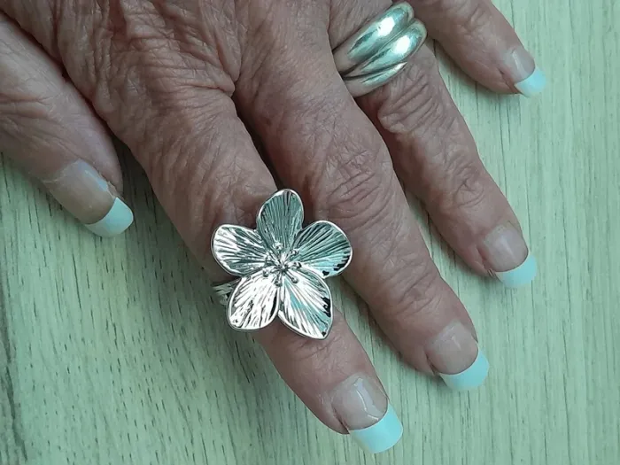 Bague fleur, réglable, style Bohème, couleur argentée