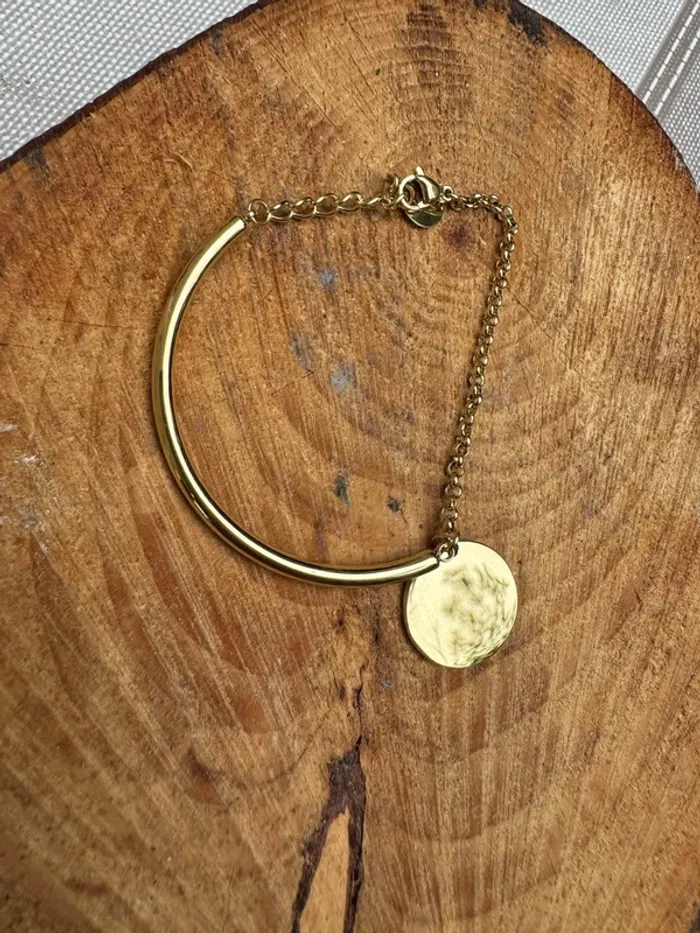 Bracelet mi jonc mi chaine épaisse réglable médaille xl en breloque - photo numéro 3