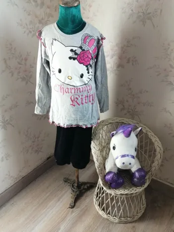 Tee-shirt manches longues gris à imprimé tête hello kitty et volants / charmmy kitty / (8ans)