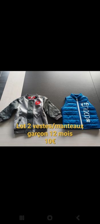 Lot 2 veste/manteau garçon 12mois