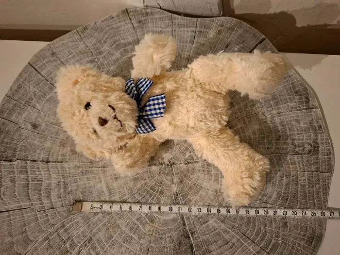 Peluche ours blanc Noeud carreaux bleu - photo numéro 3