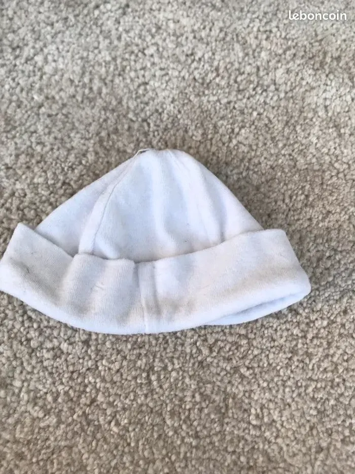 Bonnet bébé blanc en velours mixte - 6 mois - photo numéro 2