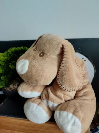 peluche chien marron beige blanc ancien rond maxita couture  Doudou PE0227