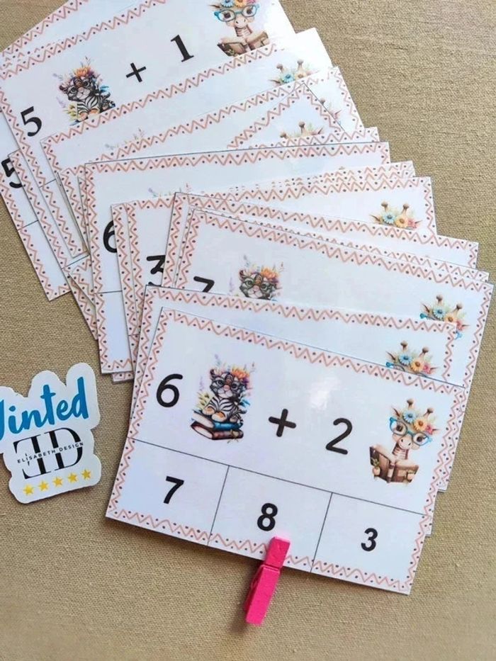 20 cartes à pince additions inférieurs à 10 - photo numéro 2