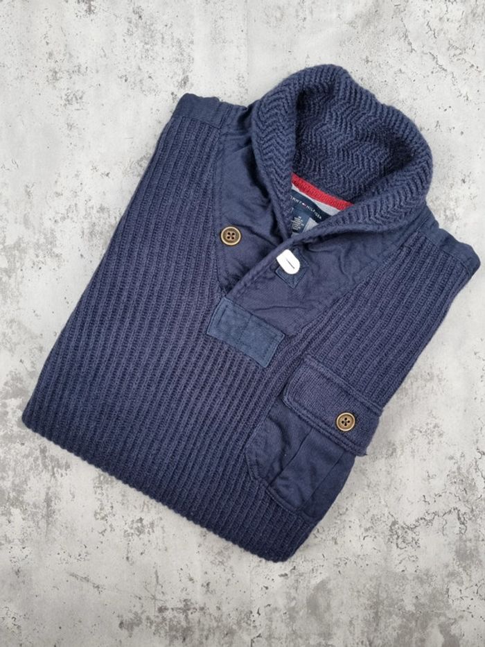 Pull col châle Tommy Hilfiger – Bleu marine – Taille M Hommes (mesures en photos)
