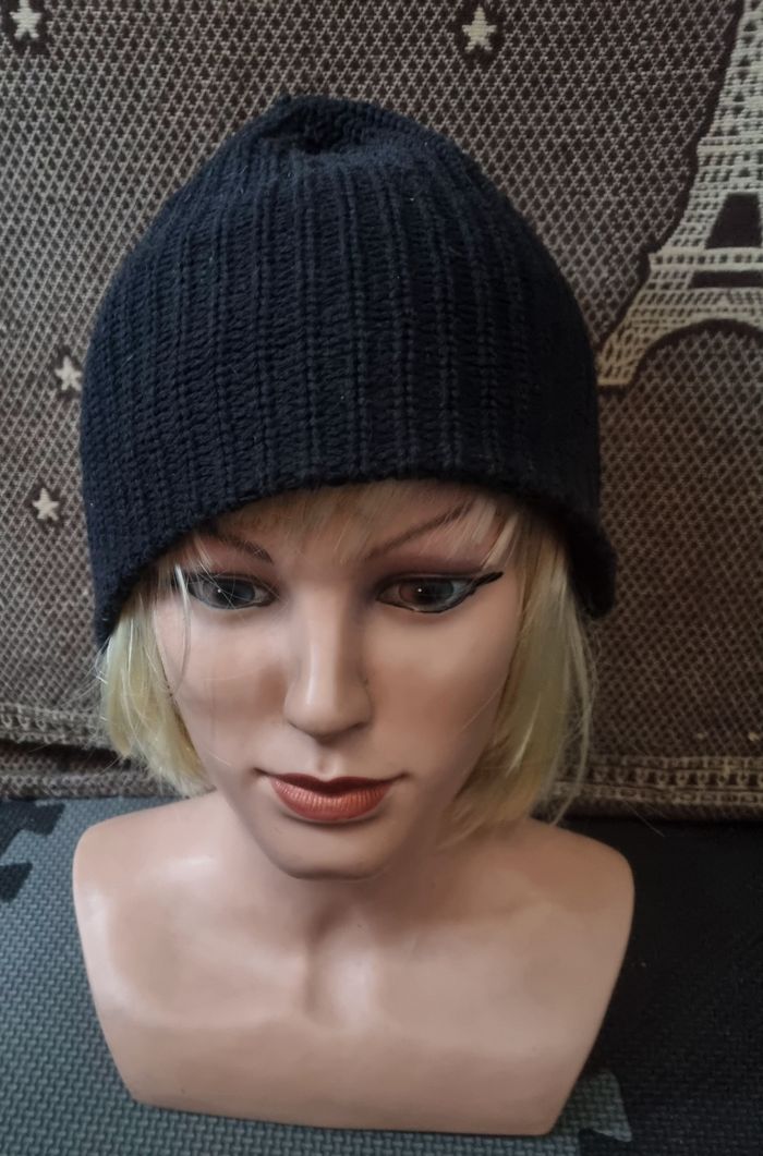 Bonnet noir style tricot mixte - photo numéro 2