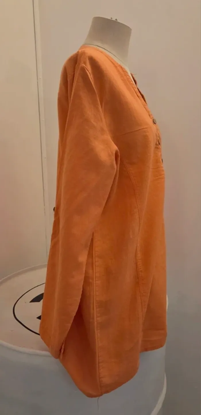 Blouse tunique CC Collection orange en lin coton taille L - photo numéro 3
