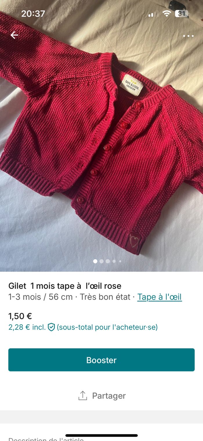 Lot de 2 gilets taille 1 mois - photo numéro 2