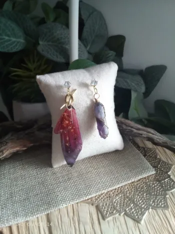 Boucles d'oreilles bohèmes pierre et ailes de papillon