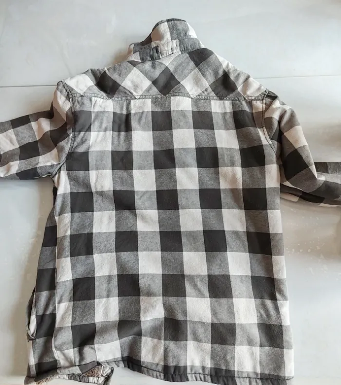 Manteau/veste epaisse molletonnée a carreaux vichy gris blanc - photo numéro 3