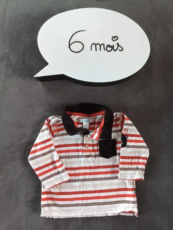 Polo manches longues Garçon 6 mois rayé ours Obaïbi