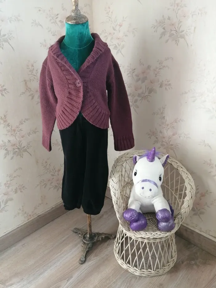 Gilet Boléro marron prune avec bouton et détails côtelés / liorina / (6ans)