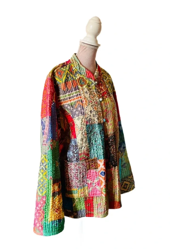 🌿🦋Veste matelassée patchwork ethnique boho multicolore made in India hippie quilted jacket🌷🌿 - photo numéro 8