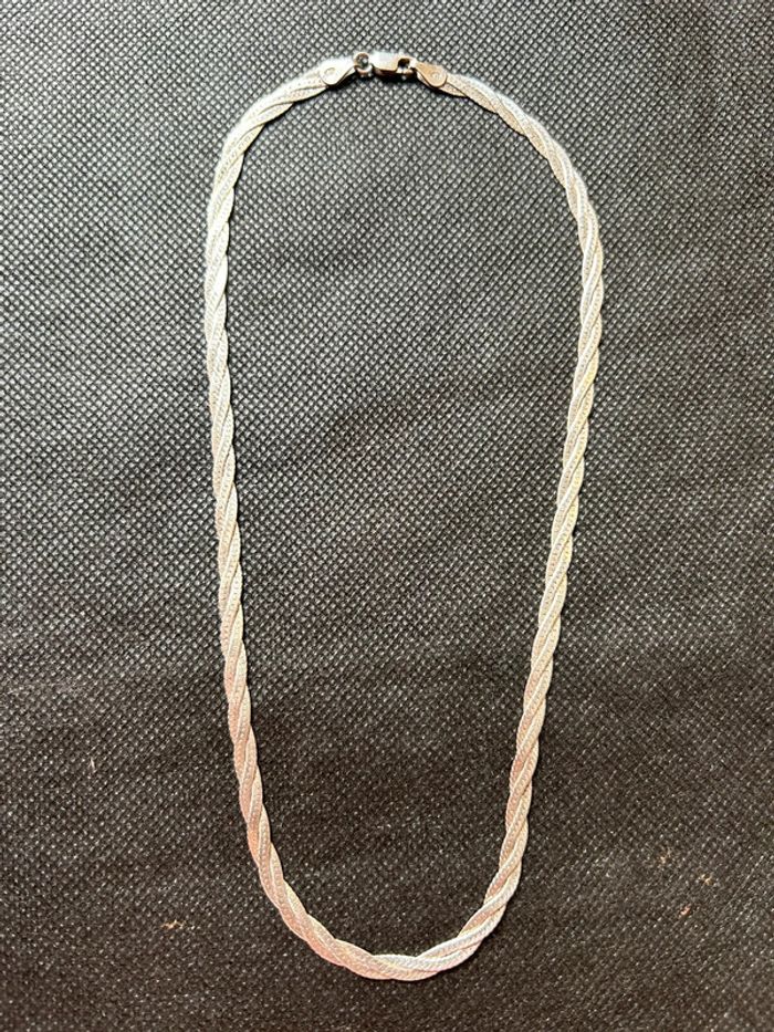 Beau collier plat en argent massif tressé femme TBE