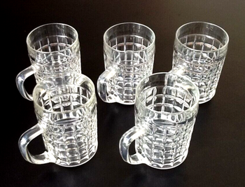 Années 1970 5 Chopes + 1 Chope Verre moulé France