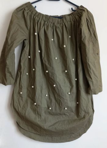 Haut femme d ' été léger- kaki et perles nacrée  Taille : U