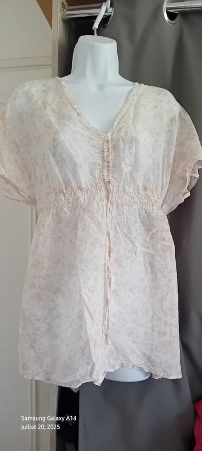 Blouse très légères manches courtes imprimé floral col V avec lien femme 40 esprit - photo numéro 3