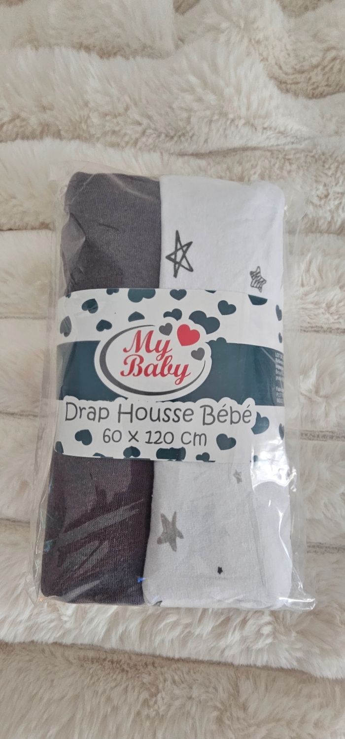 Lot de 2 draps housses pour lit bebe 100%coton 60×120cm Neuf. - photo numéro 4