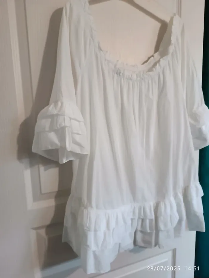 Blouse ample à volants blanche - photo numéro 4