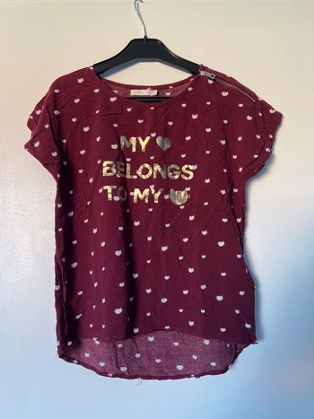 T-shirt bordeaux motifs chats