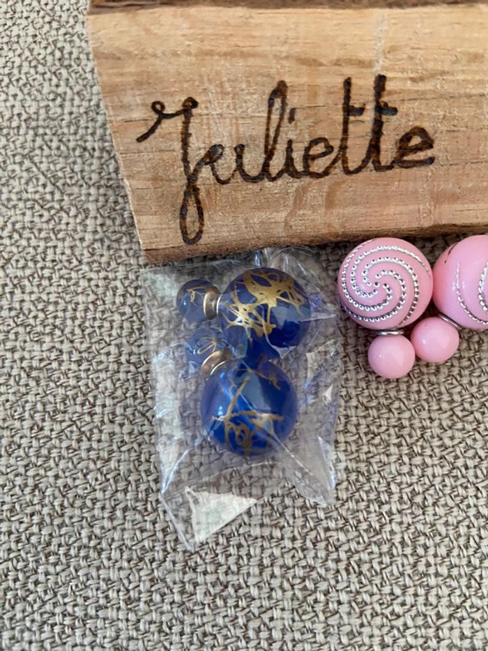 Lot de 2 Paires de Boucles d'Oreilles Boules Rose et Bleu Shein - photo numéro 3