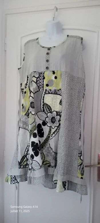 Robe tunique avec lien effet plissé motif floral gris femme 46/48 vetistyle