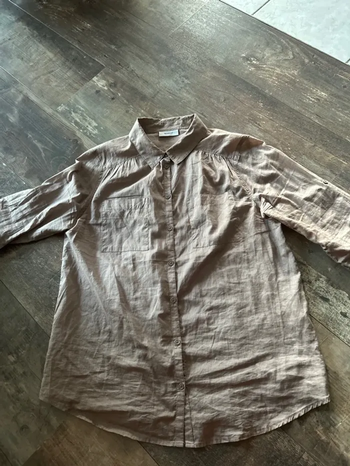 Chemise manches 3/4 taupe