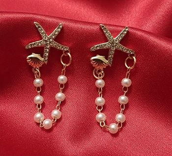 Top bijoux femme boucle d'oreilles coquillage étoile perle vendu avec pochette