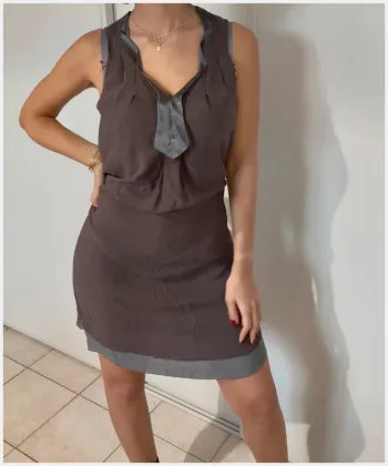 Robe grise en soie réversible Sisley - taille S - neuf