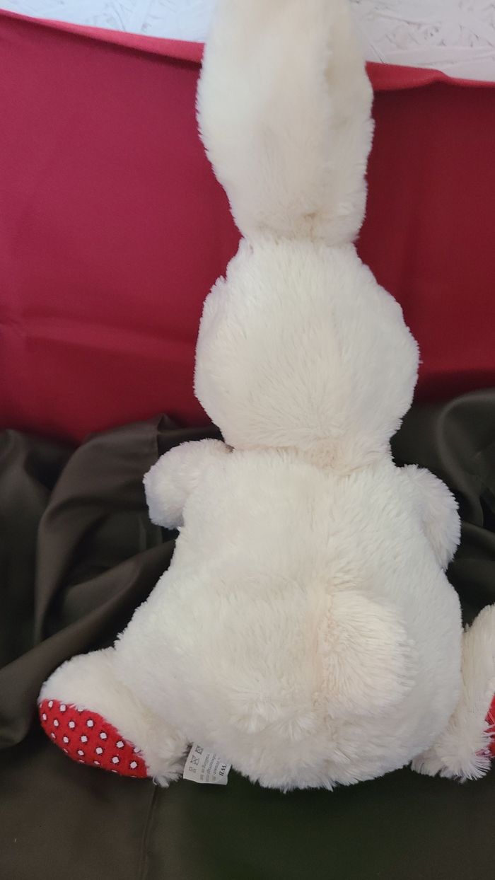 Doudou Peluche PLEIN NORD vm/wb Lapin Crème Pattes Oreilles Rouge Neuf - photo numéro 3