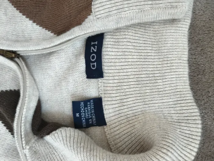 Pull IZOD homme col zippé | Motif losanges (argyle) | 100% coton | Taille M | Très bon état - photo numéro 3