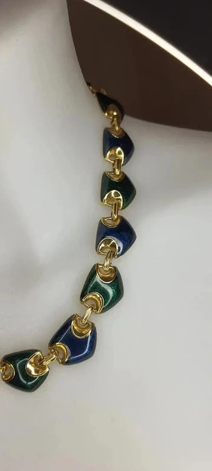 Très joli Collier en émaux vert et bleu - photo numéro 4