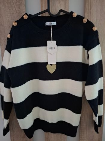 Pull ligné noir/blanc coeur taille unique 