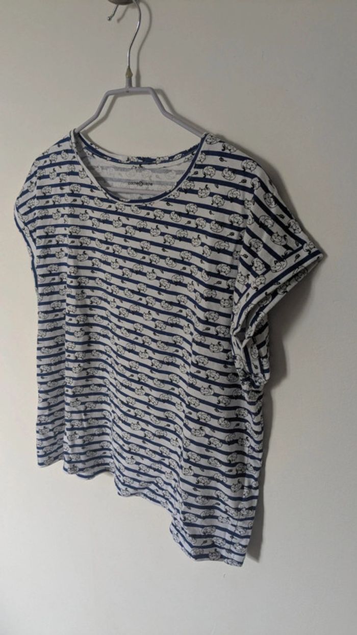T-shirt blanc marinière motifs chats - photo numéro 4
