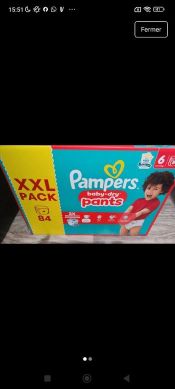 Couches Pampers Baby dry taille 6 pants 