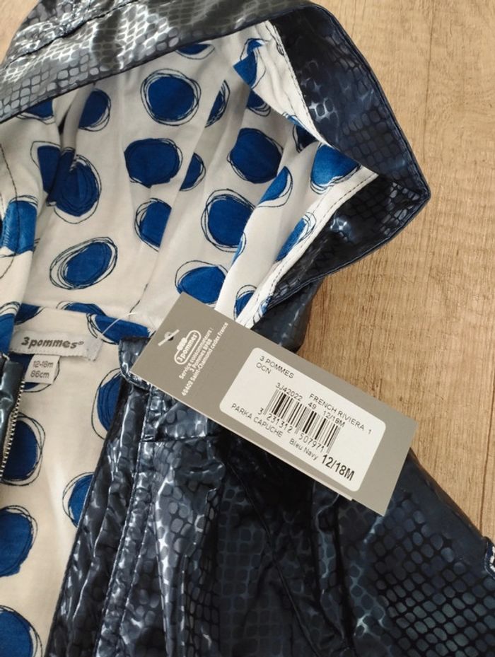 Parka cirée doublure jersey fille bleu marine nuit taille 12/18 mois 3 Pommes - photo numéro 4