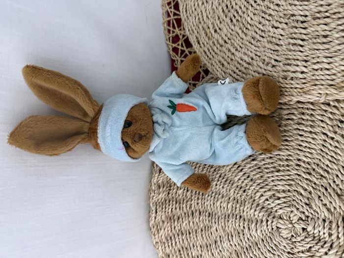 Doudou lapin marron pyjama bleu carotte MAXITA - photo numéro 4