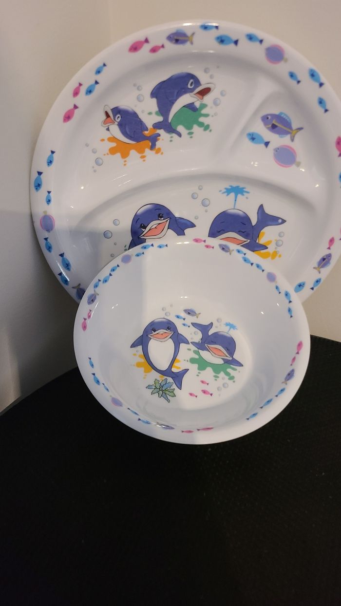 assiette et bol enfant motif dauphins - photo numéro 3