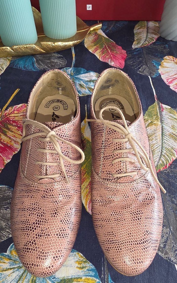 Derbies effet serpent rose/marron 36 - photo numéro 2