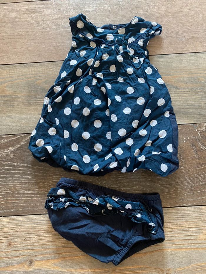 Robe bleu à pois et culotte assortie Kitchoun 6 mois