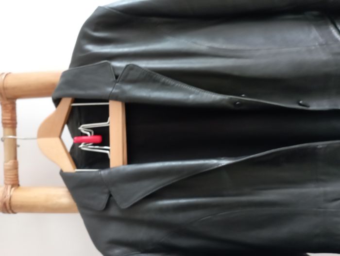 Manteau vintage en cuir véritable noir 100% agneau - photo numéro 2