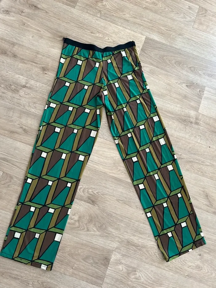 Siyu pantalon, fluide, moulant été vert, imprimée femme, taille 34 - photo numéro 3