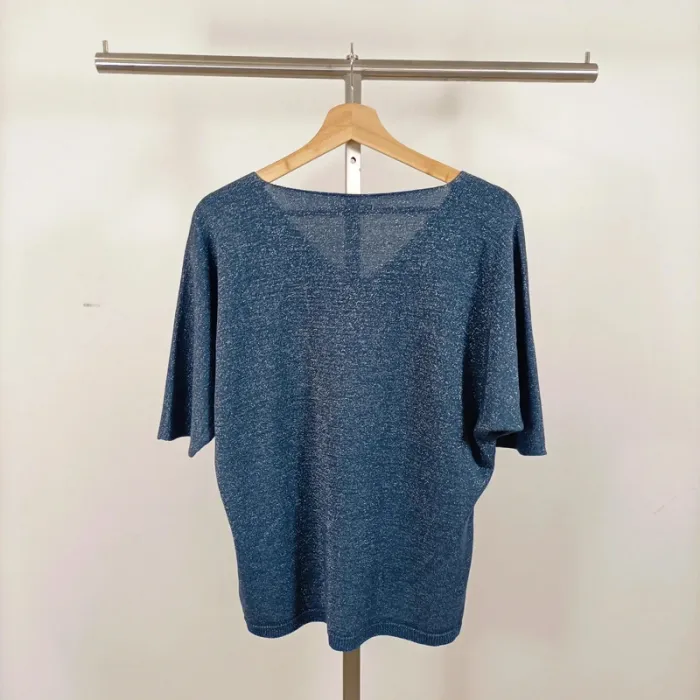 Top bleu irisé Renatto Bene col V manches chauve-souris made in Italy taille 38 A1029 - photo numéro 6