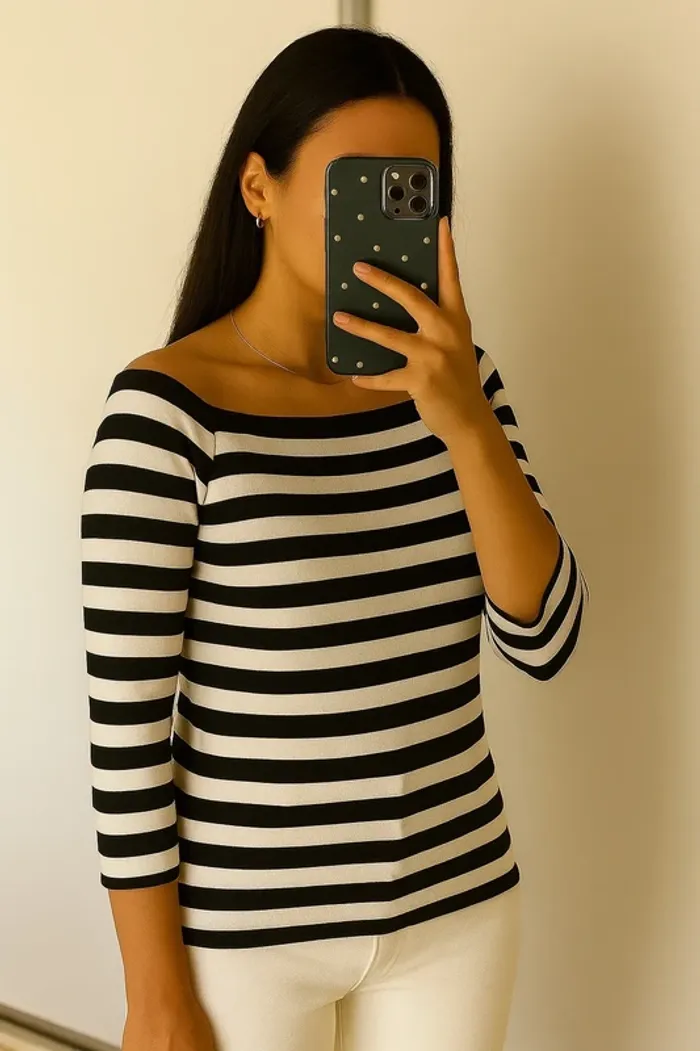 Top épaules dénudées marinière Zara - photo numéro 2