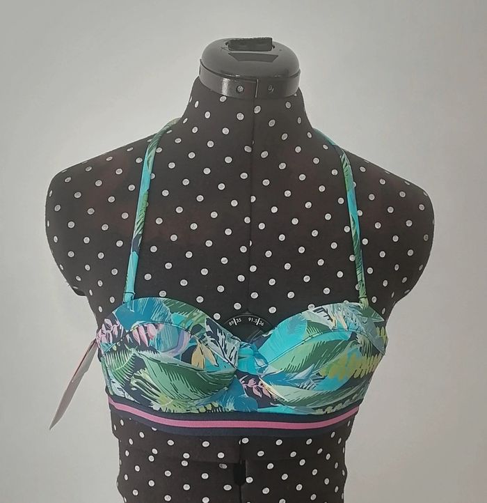 Haut de maillot de bain tropical bleu turquoise rose Taille 34 Penti - photo numéro 2