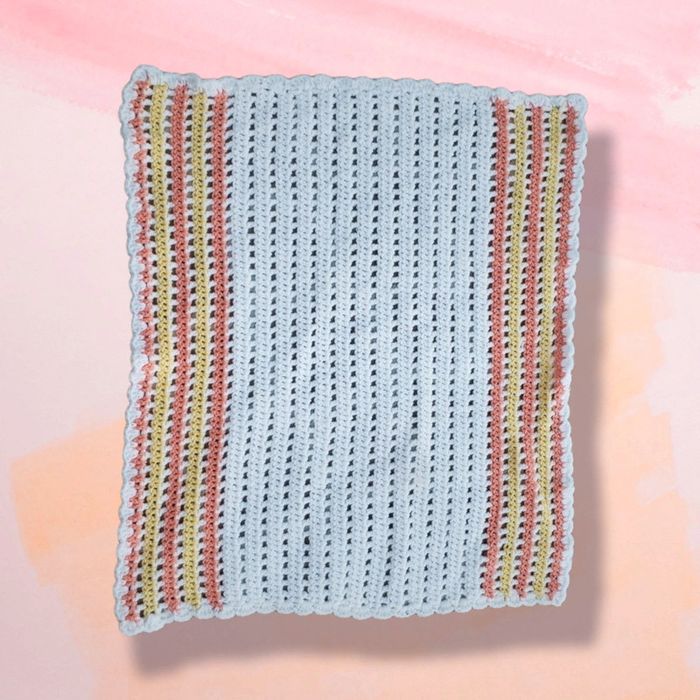 🌴 Plaid couverture fait main corail blanc au crochet